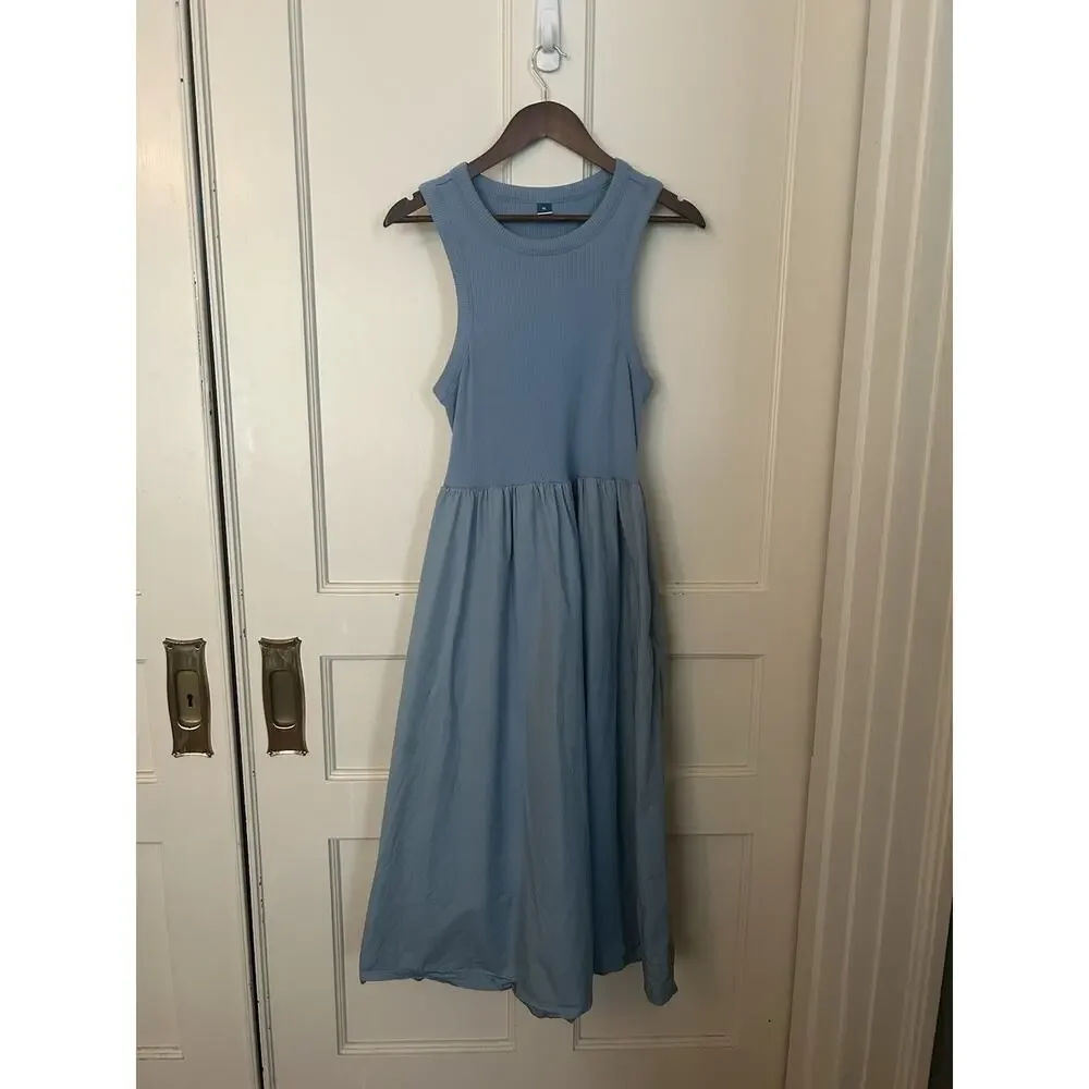 Old Navy Boho Tank Top Full Skirt Midi Dress Womens Size XL Blue Classic Comfort